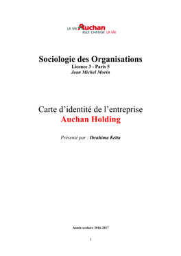 Sociologie Des Organisations Carte D'identité De L'entreprise Auchan