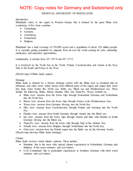 Copy Notes for Germany and Switzerland Only REGIONAL GEOGRAPHY of RHINELANDS