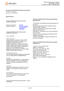 Phospho-MTOR(T1870) Blocking Peptide Synthetic Peptide Catalog # Bp3853a