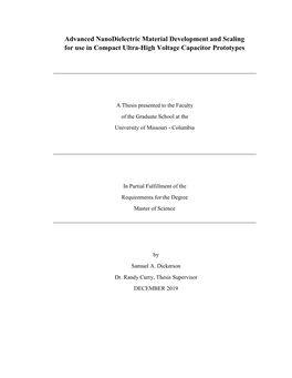 Advanced Nanodielectric Material Development and Scaling for Use in Compact Ultra-High Voltage Capacitor Prototypes