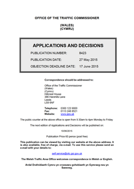 APPLICATIONS and DECISIONS 27 May 2015