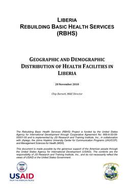 (Rbhs) Geographic and Demographic Distribution of Health Facilities in Liberia