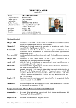 CURRICULUM VITAE Maggio 2019