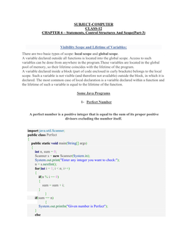 Statements, Control Structures and Scope(Part-3) Visibility Scope And