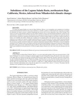 Subsidence of the Laguna Salada Basin, Northeastern Baja California, Mexico, Inferred from Milankovitch Climatic Changes