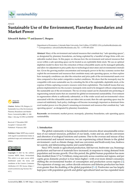 Sustainable Use of the Environment, Planetary Boundaries and Market Power