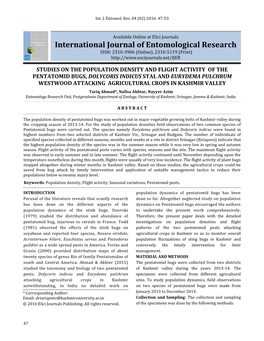 Studies on the Population Density and Flight Activity