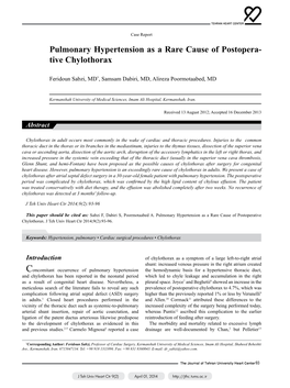 Pulmonary Hypertension As a Rare Cause of Postopera- Tive Chylothorax