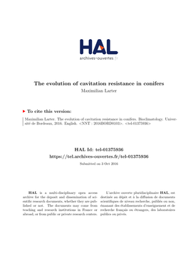 The Evolution of Cavitation Resistance in Conifers Maximilian Larter