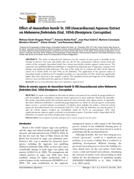 Effect of Anacardium Humile St. Hill (Anacardiaceae) Aqueous Extract on Mahanarva Fimbriolata (Stal, 1854) (Hemiptera: Cercopidae)