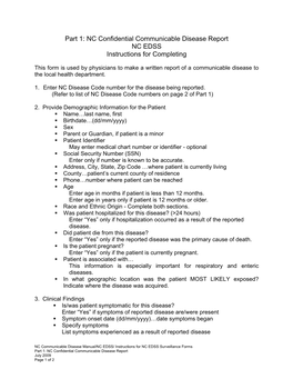 Part 1: NC Confidential Communicable Disease Report NC EDSS Instructions for Completing