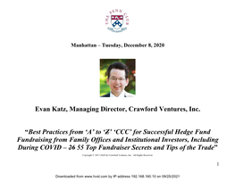 Evan Katz, Managing Director, Crawford Ventures, Inc. “Best