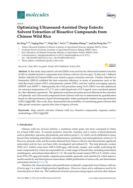 Optimizing Ultrasound-Assisted Deep Eutectic Solvent Extraction of Bioactive Compounds from Chinese Wild Rice