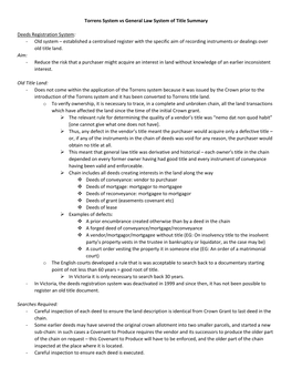 Torrens System Vs General Law System of Title Summary