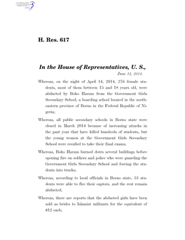 H. Res. 617 in the House of Representatives, U