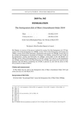 The Immigration (Isle of Man) (Amendment) Order 2019