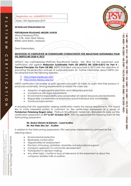 49. Invitation to Participate on MSPO MS 2530 Part 4 Certification Audit