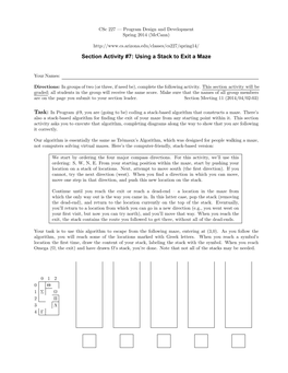 Section Activity #7: Using a Stack to Exit a Maze