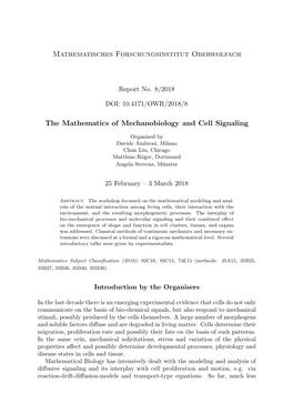 Mathematisches Forschungsinstitut Oberwolfach the Mathematics Of