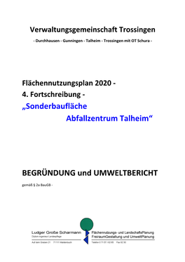 Flächennutzungsplan 2020 ‐ 4. Fortschreibung ‐ „Sonderbaufläche Abfallzentrum Talheim“