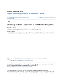 Phenology of Native Angiosperms of South Padre Island, Texas