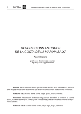 Descripcions Antigues De La Costa De La Marina Baixa
