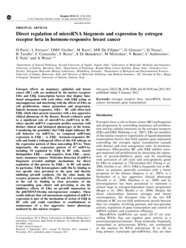 Direct Regulation of Microrna Biogenesis and Expression by Estrogen Receptor Beta in Hormone-Responsive Breast Cancer