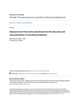 High-Precision Time-Series Photometry for the Discovery and Characterization of Transiting Exoplanets