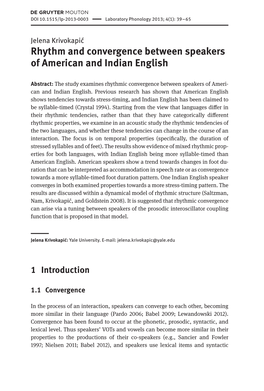 Rhythm and Convergence Between Speakers of American and Indian English