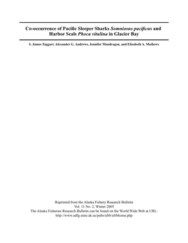 Co-Occurrence of Pacific Sleeper Sharks Somniosus Pacificus and Harbor Seals Phoca Vitulina in Glacier Bay