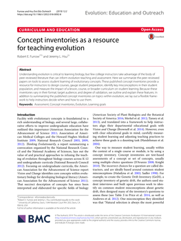 Concept Inventories As a Resource for Teaching Evolution Robert E