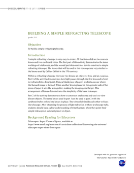 BUILDING a SIMPLE REFRACTING TELESCOPE Grades 5–8