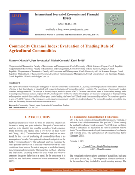 Commodity Channel Index: Evaluation of Trading Rule of Agricultural Commodities