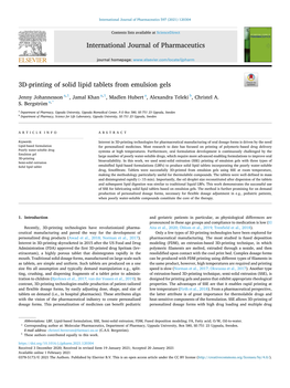 3D-Printing of Solid Lipid Tablets from Emulsion Gels