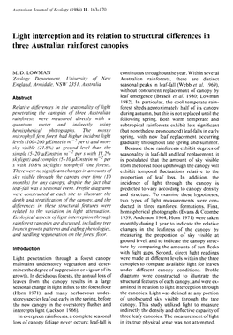 Light Interception and Its Relation to Structural Differences in Three Australian Rainforest Canopies