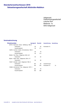 Standartenweihschiessen 2019 Sebastiansgesellschaft Altishofen-Nebikon