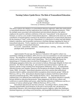 The Role of Transcultural Education