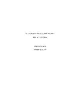 Glendale Hydroelectric Project Lihi Application Attachment B Water Quality