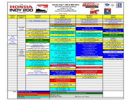 Honda Indy™ 200 at Mid Ohio INDYCAR® PARTICIPANT SCHEDULE Lexington, OH - USA Week of Jul