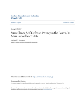 Surveillance Self-Defense: Privacy in the Post-9/11 Mass Surveillance State Nathaniel D