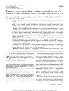 Reduction in Menopause-Related Symptoms Associated with Use of a Noninvasive Neurotechnology for Autocalibration of Neural Oscillations