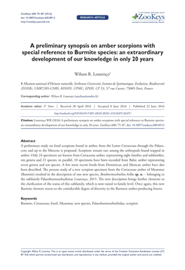 A Preliminary Synopsis on Amber Scorpions with Special Reference to Burmite Species: an Extraordinary Development of Our Knowledge in Only 20 Years