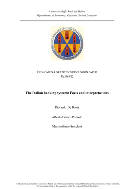 The Italian Banking System: Facts and Interpretations