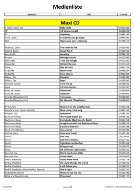 Musikliste Mit 8Stelligen Nrn