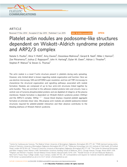Platelet Actin Nodules Are Podosome-Like Structures Dependent on Wiskott–Aldrich Syndrome Protein and ARP2/3 Complex