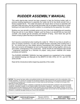 Introduction to Building: RUDDER ASSEMBLY MANUAL