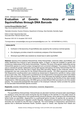 Evaluation of Genetic Relationship of Some Squirrelfishes Through DNA Barcode
