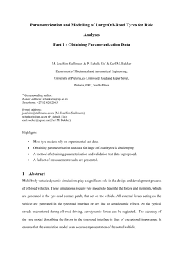 Parameterization and Modelling of Large Off-Road Tyres for Ride