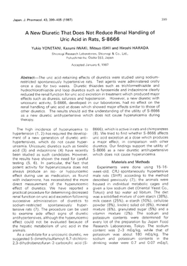 A New Diuretic That Does Not Reduce Renal Handling of Uric Acid in Rats, S-8666 Yukio YONETANI, Kazumi IWAKI, Mitsuo ISHII and H