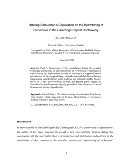 Refuting Samuelson's Capitulation on the Reswitching of Techniques In